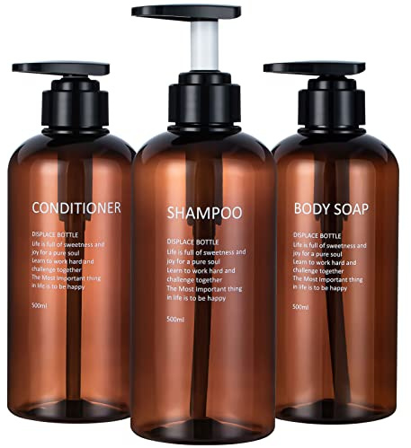 Yeeco Shampoo- und Spülungsspender, Pumpflasche, transparent, bernsteinfarben, 500 ml, 3 Stück, Seifenspender, Shampoo-Flaschen, nachfüllbar, für Körperseife, Gel, Lotion, Badezimmer, Küche, Hotel