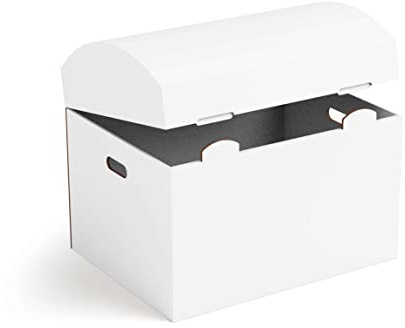 FOLDZILLA Schatztruhe 345 x 400 x 305 mm aus Pappe Schatzkiste, Piratenkiste für Kinder weiß zum Bemalen und Bekleben