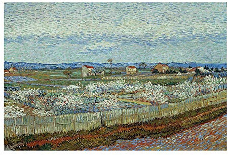 Van Gogh Wandbild Druck auf Leinwand XXL Landschaft Pfirsichbäume in Blüte Gemälde auf Leinwand Poster und Drucke Wandbild für Wohnzimmer 42x60cm Rahmenlos