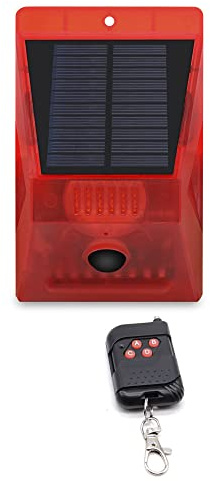 ThreeH Luz Solar de Alarma con Detector de Movimiento para Exteriores IP65 Resistente al Agua 129dB Sonido Luz de Sirena 4 Modos de Trabajo Luz Estroboscópica con Mando a Distancia