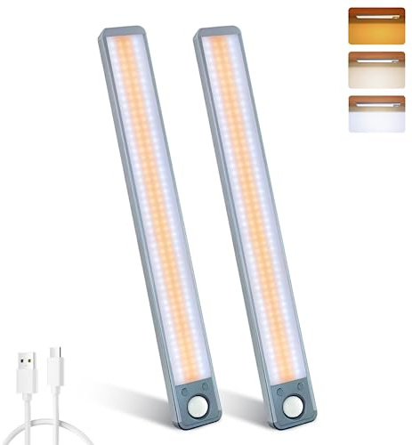 MERTTURM 35CM Unterbauleuchte Küche 188LED, 3 Farbtemperatur Dimmbar LED Leiste mit Bewegungsmelder, 3000mAh Aufladbar Schrankbeleuchtung LED Sensor Licht für Küche Schrank Kleiderschrank Treppe,2Stk
