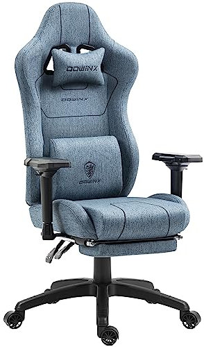 Dowinx Gaming Stuhl Stoff mit Taschenfederkissen, Ergonomischer Gaming Sessel mit Massagefunktion, PC Bürostuhl Groß und Hoch mit Fußstützen XXL, Blau