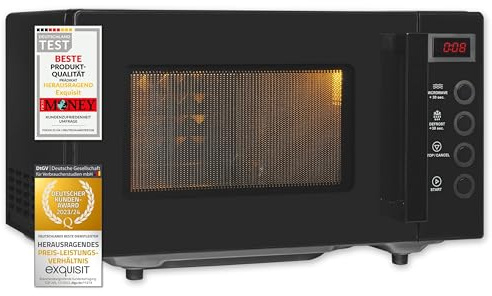 Exquisit Mikrowelle ohne Drehteller, Flatbed, 700 W, 20 L, Schwarz | Solo-Mikrowelle mit 5 Leistungsstufen, digitalem Timer und Innenbeleuchtung – 45,9 x 37,8 x 28,6 cm