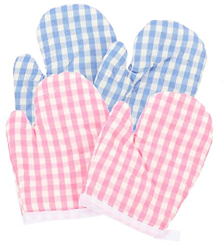 minkissy 4pcs Insulated Oven Gloves for Kitchen Anti-scald Baking Mitts Comfortable Material Non- Design for Cooking Grilling and Microwave Use Checkered
