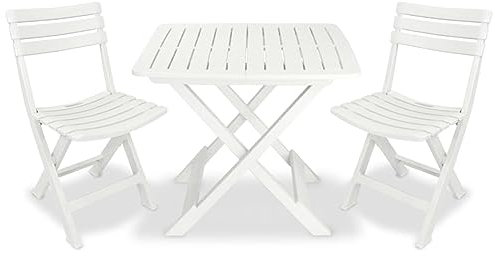 Camerina 3-TLG. Bistro-Set GartenmöBel Set GüNstig Balkontisch Bistrotisch Garten Sitzgruppe Klappbar Kunststoff Weiß
