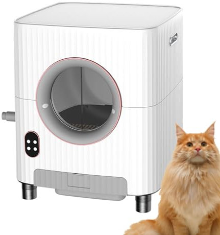 BREZO Lettiera Gatto Autopulente, Grande capacità 68L + 10L, Lettiera Gatto Chiusa, for più Gatti, Controllo App/Basso Rumore.