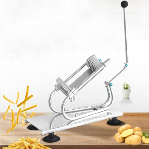 Potato Chipper French Fry Cutter Stainless Steel Onion Chopper Food Chopper Manual Includes 3 Sharp Blades and Secure Suction Base for Kitchen