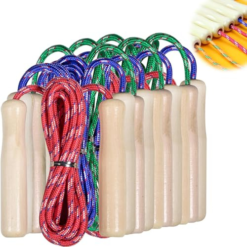Vokowin 10pcs Childrens Skipping Ropes, Wooden Handle Skipping Ropes 10 Colourful Jump Ropes for Outdoor Games Parties (K403-10)
