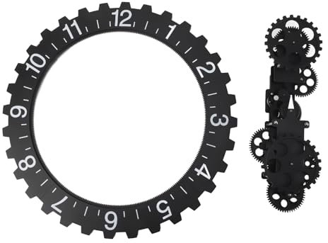3D-Uhr mit Beweglichem Zahnrad, Wandkunst, Dekorativ, Retro, Große Hängende Zahnraduhr, Rotierende Mechanische Stundenraduhr (Black)