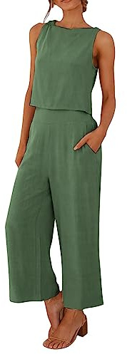 Gyaimxfu 2024 Conjunto Chandal Deportivo Mujer Verano Moda Algodón y Lino Suelto Pantalon y Blusa Fresco y Transpirable Vacaciones Ropa Para El Hogar Fiesta Oficina Negocios Vestir Playa