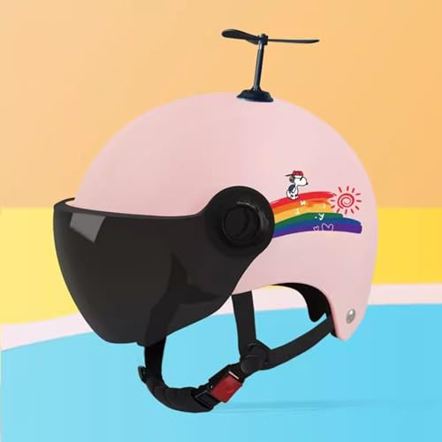 QJWMatic Kleiner Motorradhelm für Kinder, Jethelm für Kinder, Elektro-Straßenhelm, 3/4-Halbhelm mit Visier, Vintage-Scooter-Helm für Jungen und Mädchen A,45-55CM