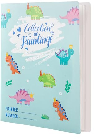 Cute Dinosaur Patterns Binder with Plastic Sleeve, Kids Drawings Painting Portfolio Folder for Artwork with Cover Portfolio Presentation Book with 40 Binder Pockets for Collecting Paintings