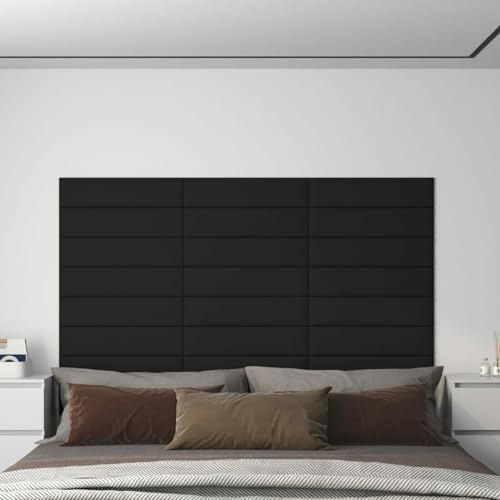qohoio Panneaux muraux 12 pcs Noir 60x15 cm Tissu 1,08 m² Panneau Mural Decoratif,Plaque PVC,Revetement Mural