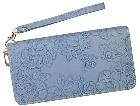 AdiStylinno Geldbörse Damen, große Kapazität Lange Frauen Geldbeutel mit Multi Card Slots und Telefon Tasche PU Leder Portemonnaie Mode Clutch Geldbörse Kartenhalter mit Handgelenk Strap (Blau)