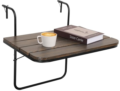 FEUFOAM Balkongeländertisch Klappbar Bartisch für Geländer Verstellbar Hängeländer Bartisch Outdoor Indoor Terrasse Baluster Gartentisch auf Geländer Rustikal Braun