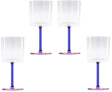 Gusto Buono Juego de 4 copas de vino de 11.5 onzas con tallo azul/rosa, hechas a mano, resistentes al calor, aptas para lavavajillas y microondas, ideales para cenas elegantes, fiestas y regalos