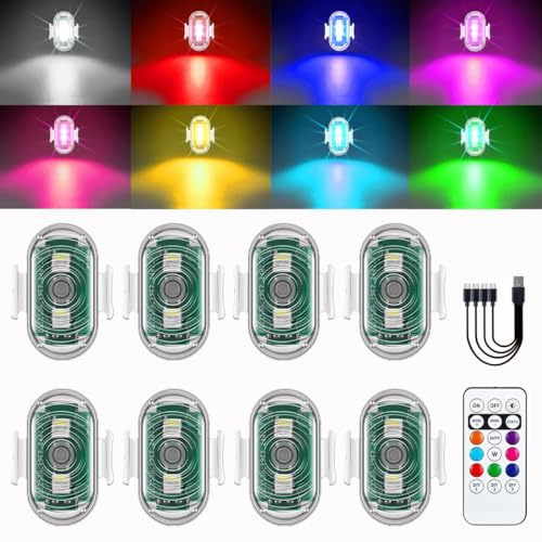 LED Strobe Lights,LED Strobe Drone Light,8 Colors USB Anti Collision Light,Rechargable Led Flash,for Drone Night Flying,Fits for DJI Mini 4 Pro,Avata 2,Mini 4k and All RC Drones Accessory.(8PCS)