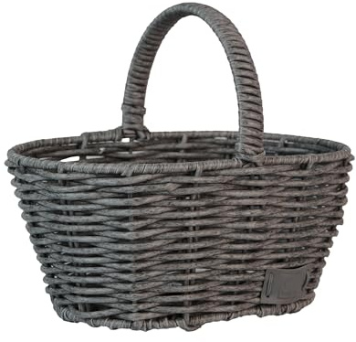 UNUS Einkaufskorb in Rattan-Optik, Wetterfest und Pflegeleicht, Ideal für Kinder, Picknick und Einkäufe, Robuster Korb mit Henkel, 28 x 19 x 23 cm, Grau