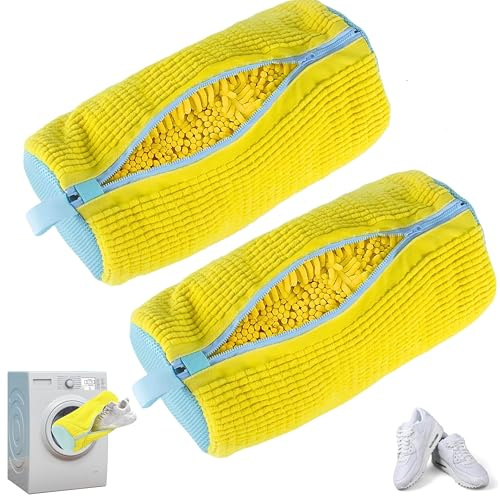 2-Pack Strong and Durable Shoe Laundry Bag for Washing Machine, Zippered & Reusable Mesh Cleaning Bags, Protects All Shoe Types & Sizes for Easy Washing (Yellow)