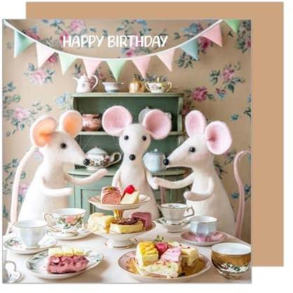 Edition Seidel Premium quadratische Geburtstagskarte mit Umschlag. Glückwunschkarte Happy Birthday Billet Karte für Frau Mutter Freundin Tochter Mädchen Kind Mäuse tea time (GQ384 SW025)
