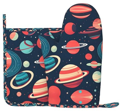 Outer Space Planets Silicone Oven Gloves And Pot Mat Kitchen Cooking Barbecue Oven Gloves