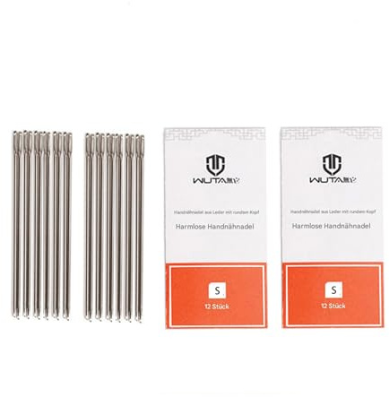 WUTA Agujas de coser de cuero, 24 unidades, agujas redondas de ojo grande, agujas de coser de acero inoxidable para coser a mano, artesanía en cuero (S)