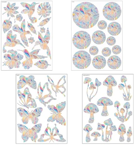 YTPAFK 4 Sheets 52 Pieces Multicolor Animal, Nature Bird, Mushroom, Butterfly Static Cling Window Stickers, Anti Collision Window Decals, Glass Door Stickers