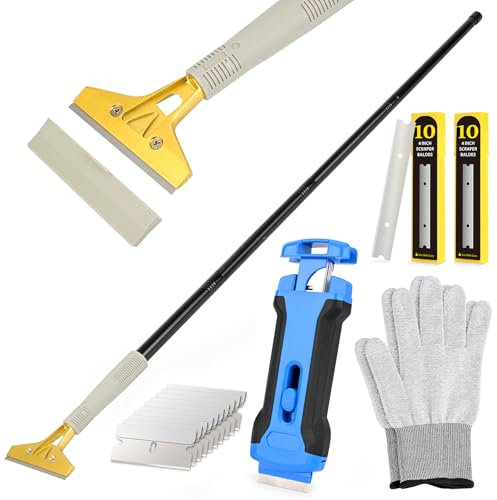 EHDIS Kit Raschietto Vetro - Raschietto con Manico Lungo(15-58inch) et Raschietto Piano Induzione con 30 Lame, per Finestre, Pavimenti, Pareti, Stufe, Vernice, Etichette, Adesivi, 100mm