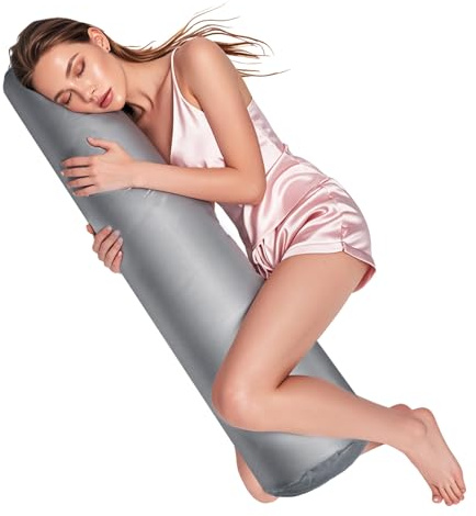 Round Body Pillow Cover, Soft Comfortable Bolster Pillow Covers Reusable Washable Neck Pillows Covers with Zipper for Bedroom Living Room Office(7.9 x 47Inch/20 x 120cm, Gray)