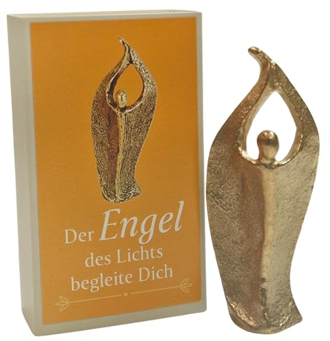 Herzmensch Liebevolle Engelfigur - Der Engel des Lichts begleite Dich - Bronzeengel, 8 cm hoch goldfarben aus der Engelwerkstatt von Andrea Zrenner