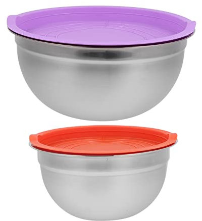 FUNOMOCYA 2pièces Lot De Saladiers Mélangeurs Acier Inoxydable Avec Couvercles Colorés Bols Multifonctions Pour Battre Œufs Préparer Salades Et Cuisiner Empilables Et Adaptés Maison