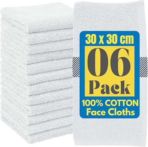 100% Cotton Flannel Face Cloth Set of 3 Size (30x30cm) Ultra Gentle 500 GSM Face Towels for Sensitive Skin-Reusable Facial Cleansing Washcloths for Unisex Adult Spa Gym Sport Beauty (6, White)