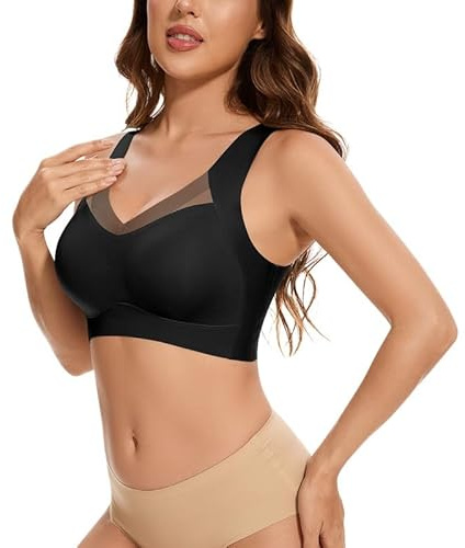 Cavotor Wireless Bras for Women Seamless Soft Comfort Bralettes with Bra Extender (370-Black,XL)