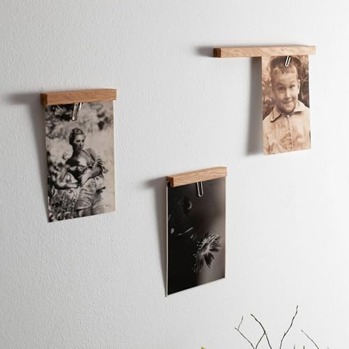 Craman Eichenholz Bilderleiste minimalistisch, Foto Halter Wand, Kartenhalter Holz, Magnetische Bilderhalterung, Wanddeko