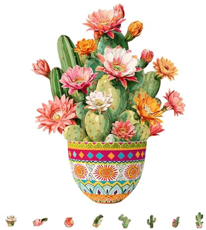 Cactus Elements Wooden Puzzles for Adults, Jigsaw Puzzle 200 Pieces, Special Shape Puzzles Box, Beautiful Gifts for Plant Lovers, Women