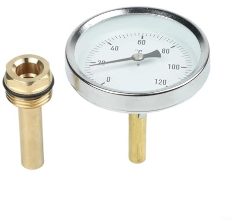 Tufgo Termometro bimetallico industriale 0-120 Celsius Acqua Olio Temperatura Dell'aria Manometro 63Mm Con Ottone Manicotto 1/2 Pollice Alloggiamento In Acciaio Inox Per Riscaldamento Caldaia Grill