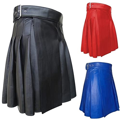 Skotsk veckad kjol för män, skotsk läder veckad kjol, traditionell och klassisk skotsk kilts vintage kontrastfärg veckad kostym mode distinkta kiltklänning för män, Svart, 4XL