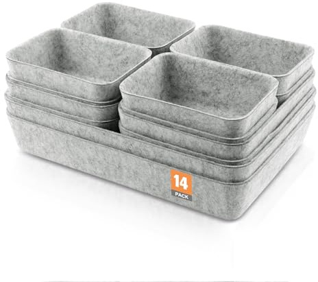 14 Stück Schubladen Organizer, Stapelbare filz Schminktisch Organizer | Aufbewahrungsbox Schubladen Aufbewahrungsbox für Büro Zubehör, Schminktisch, Schlafzimme