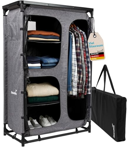 Skandika Campingskåp Ruoka | Högskåp, plug-in system utan verktyg, 140 cm hög, 4 fack med hyllor, klädstång, bärväska, campingkök | campingtillbehör, utomhuskök, tält