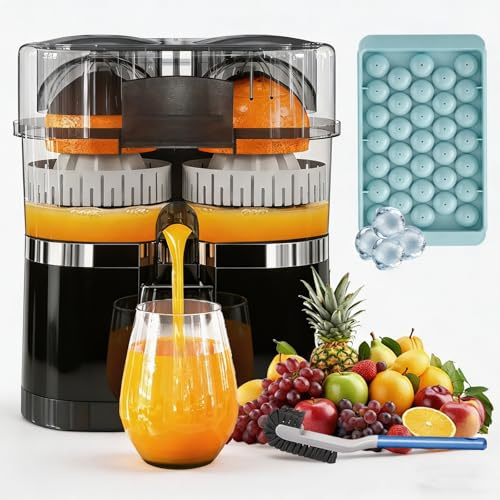 Dual-Head Automatic Citrus Juicer, 2026 Upgrade Electric Citrus Juicer, Easy to Clean, orange squeezer with Built-in Cutter and Cleaning Brush for Orange, Lemon, Lime, Grapefruit (Black)