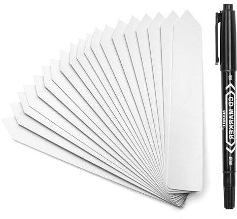 KINGLAKE 100 Stück 20X3CM Pflanzenschilder Pflanzenstecker zum beschriften, Pflanzschilder mit Marker für Draussen Wetterfest, Weiß Pflanzen Beet Schilder Beschriftung, Kräuterschilder