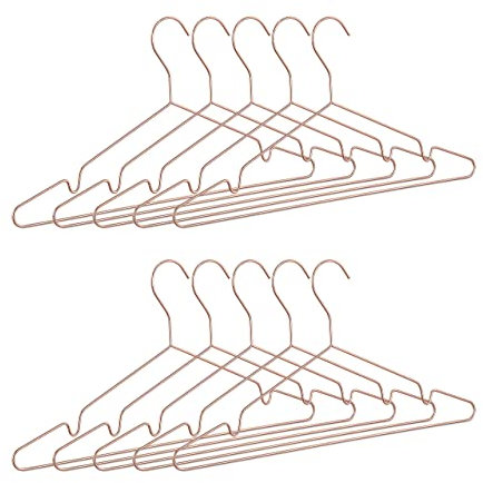 Relaxdays 10024745 Cintres à vêtements Set de 10 doré encoches métal Costume Pantalons Chemise, cuivre, Or Rose, 21 x 42 x 0,3 cm