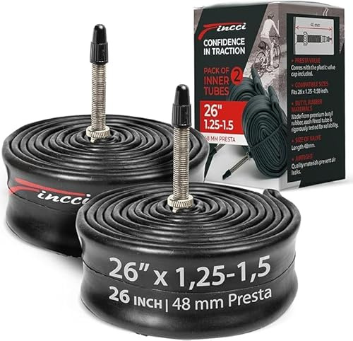 Fincci Coppia 26 x 1,25 1,50 Pollici 48mm Presta Valvola Interna Camere d'Aria per Strada MTB Montagna Ibrida Bici Bicicletta (Confezione da 2)