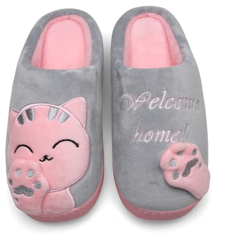 Mishansha Pantofole Donna Uomo Pantofola di Cartone Animato Peluche Ciabatte da Casa Scarpe per Inverno Autunno - Calde leggere Morbide Comode e Antiscivolo(Grigio, 39/40 EU = 40/41 CN)
