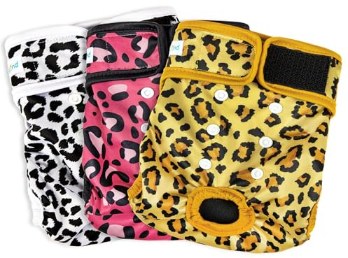 Paw Legend Waschbare, Wiederverwendbare Windeln für Hündinnen, für Hündinnen, Leopardenmuster, Größe L, 3 Stück