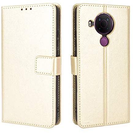 BellaCase Nokia 5.4 Hülle [Brieftasche] [Klammerfunktion] [Kartenfächer] [Magnetic Flip Cover] Kompatibel mit Nokia 5.4 Smartphone(Golden)