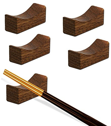 5pcs Wooden Chopstick Rests for Home Restaurant Party, Natural Premium Chopsticks Holders, Spoon Fork Knife Stand Rack Set