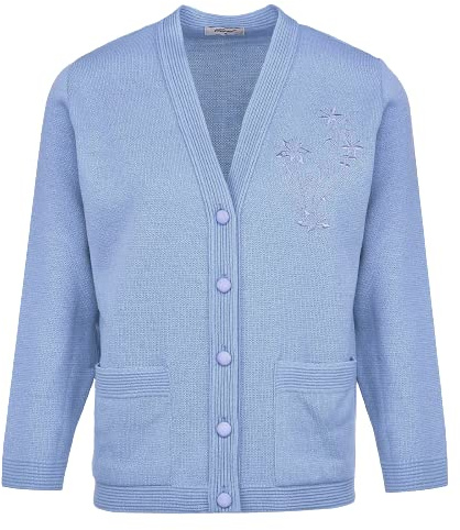 Pretty Attitude Senior Womens Classic Cardigan Embroidery Long Sleeve Pockets Elderly Ladies (Light Blue Embroidery Cardi, S)