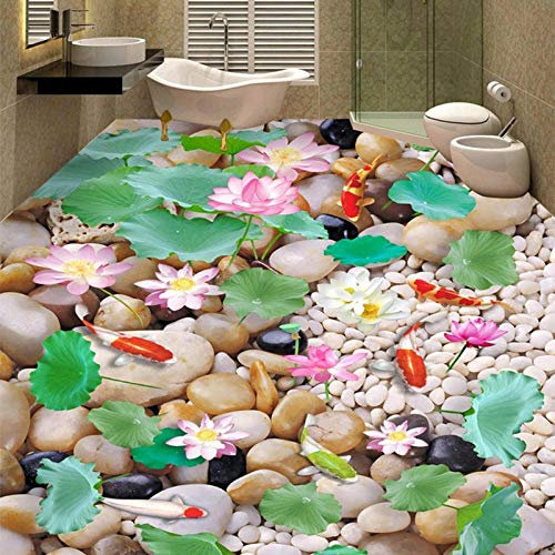 Kieselsteine, Lotus-Karpfen, 3D-Landschaft, Bodenbelag, Fliesen, Wandbild, Tapete, Badezimmer, Schlafzimmer, PVC, wasserdicht, Vinyl-Bodenaufkleber, 430 x 300 cm