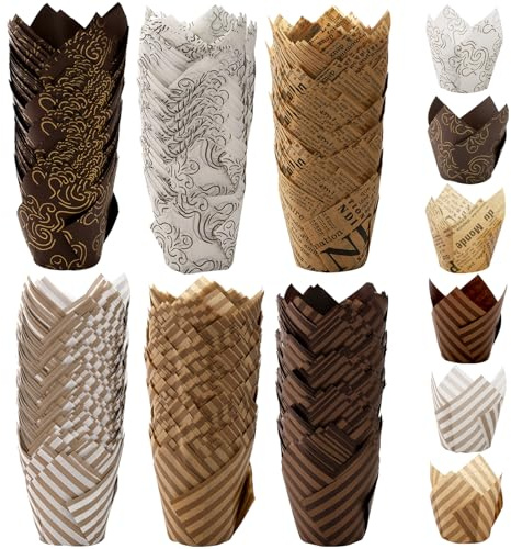 Lawei 300 Stück Cupcake Backbecher Muffinförmchen Papier Cupcake Wrapper Papier mit Gemustert Muffineinlagen Tulpe Muffin Fälle für Hochzeiten, Geburtstage, Partys